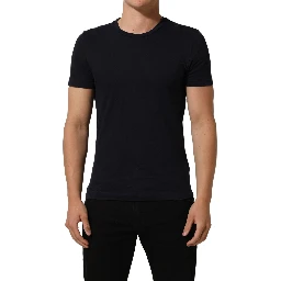 Black Cotton Short Sleeves Crew Neck T-shirt