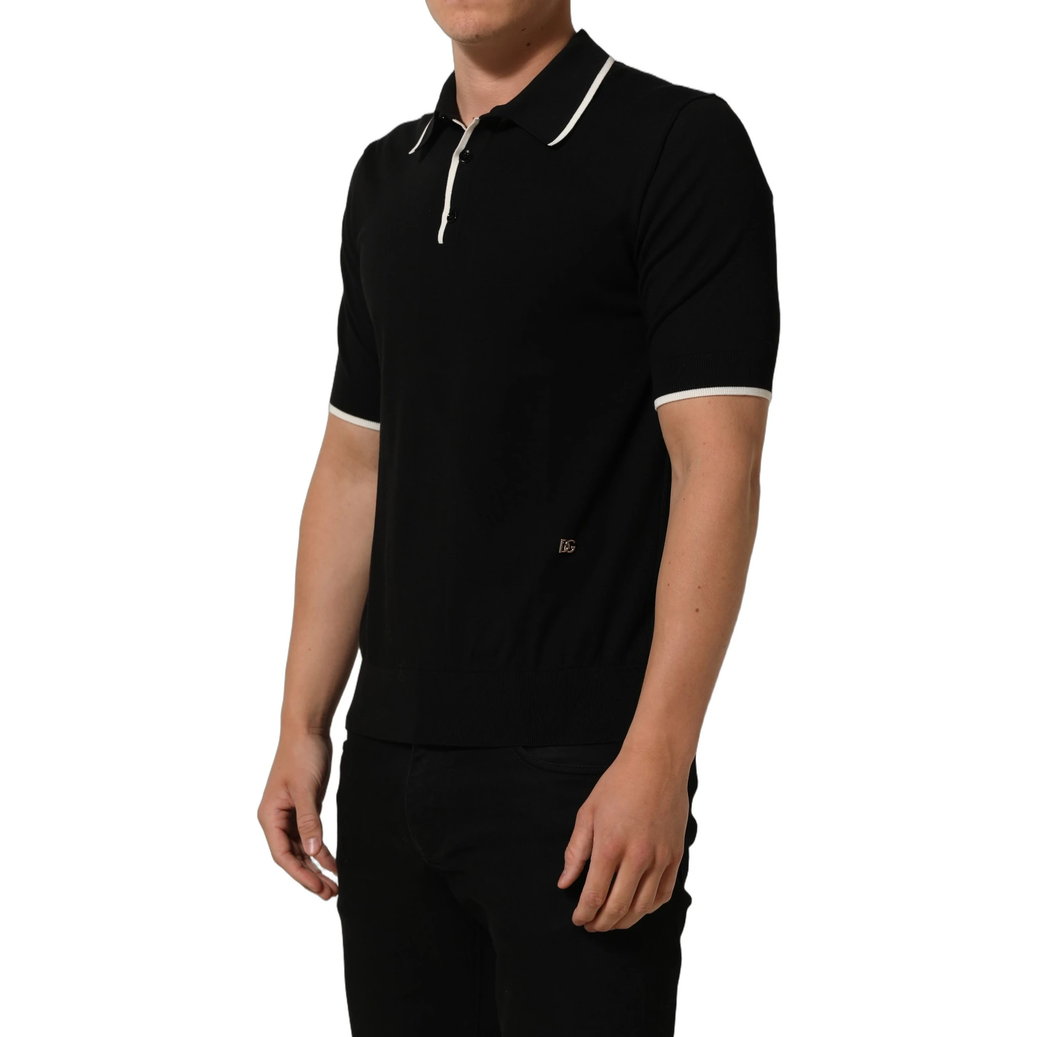 Black Cotton Collared Short Sleeves Polo T-shirt