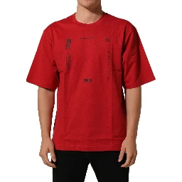 Red Cotton Graphic Print Crew Neck T-shirt