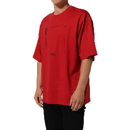 Red Cotton Graphic Print Crew Neck T-shirt