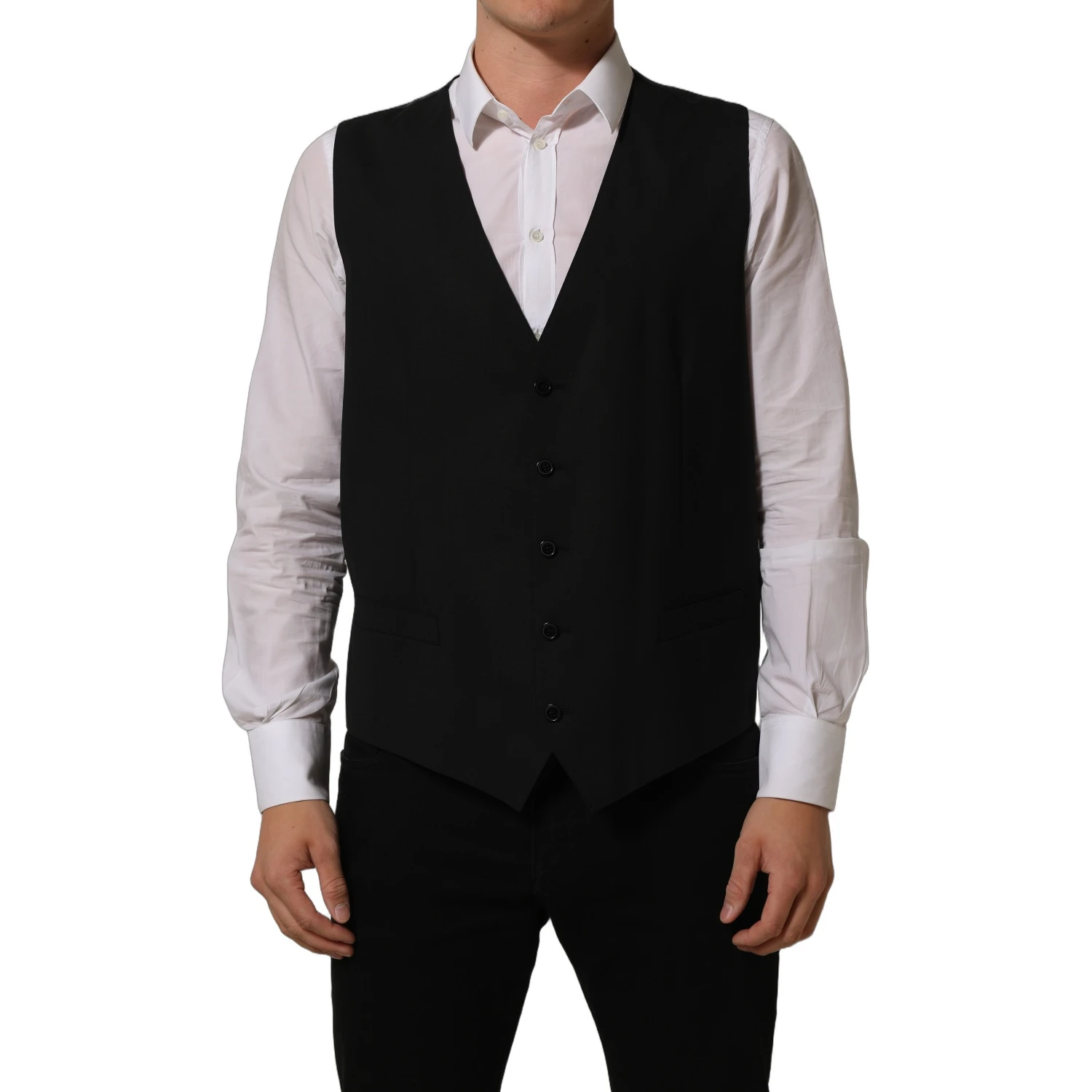 Black Wool Stretch Waistcoat Formal Vest