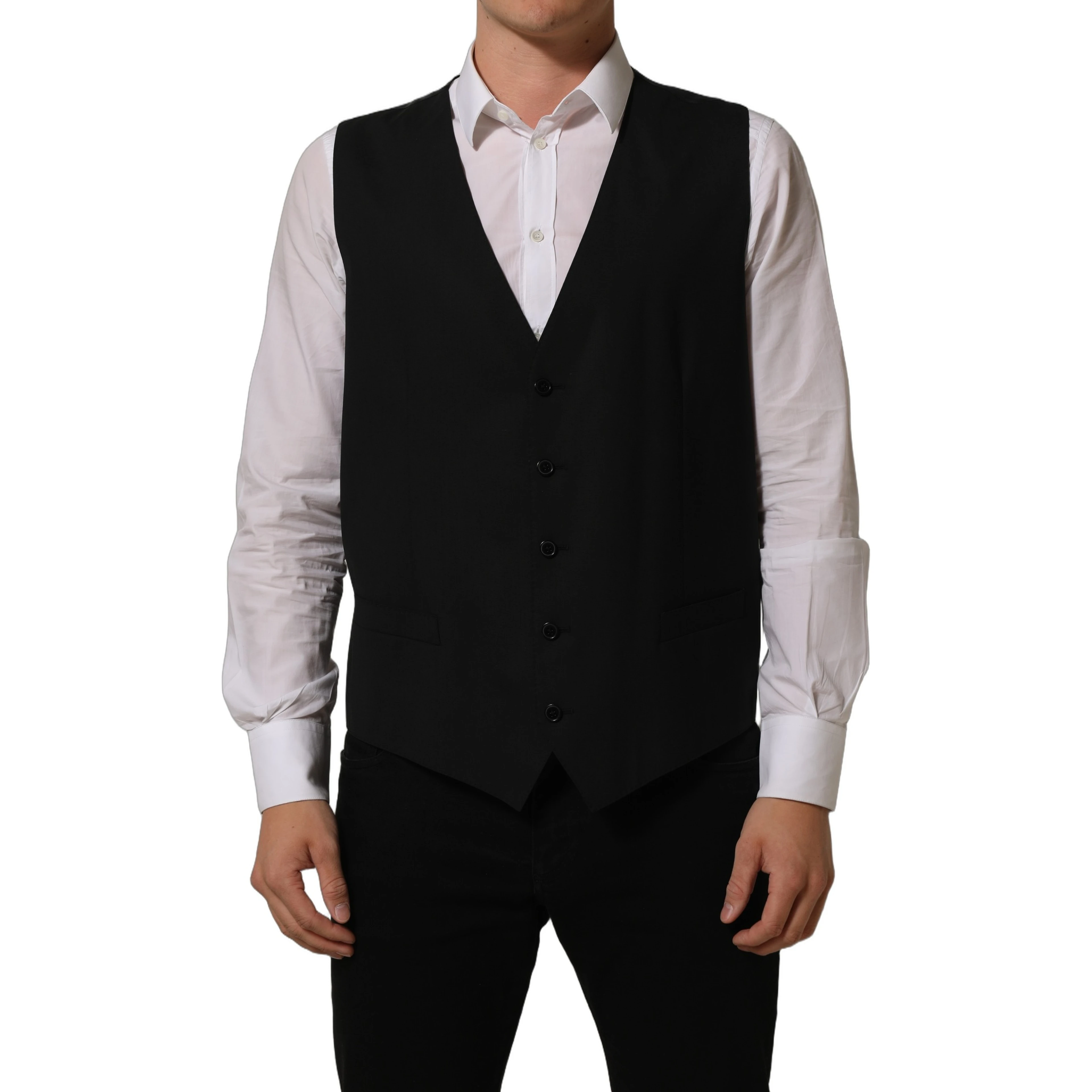 Black Wool Stretch Waistcoat Formal Vest