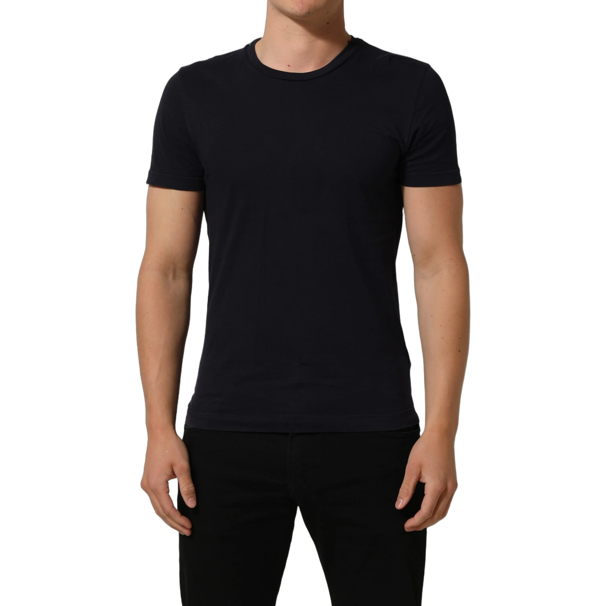 Black Cotton Short Sleeves Crew Neck T-shirt