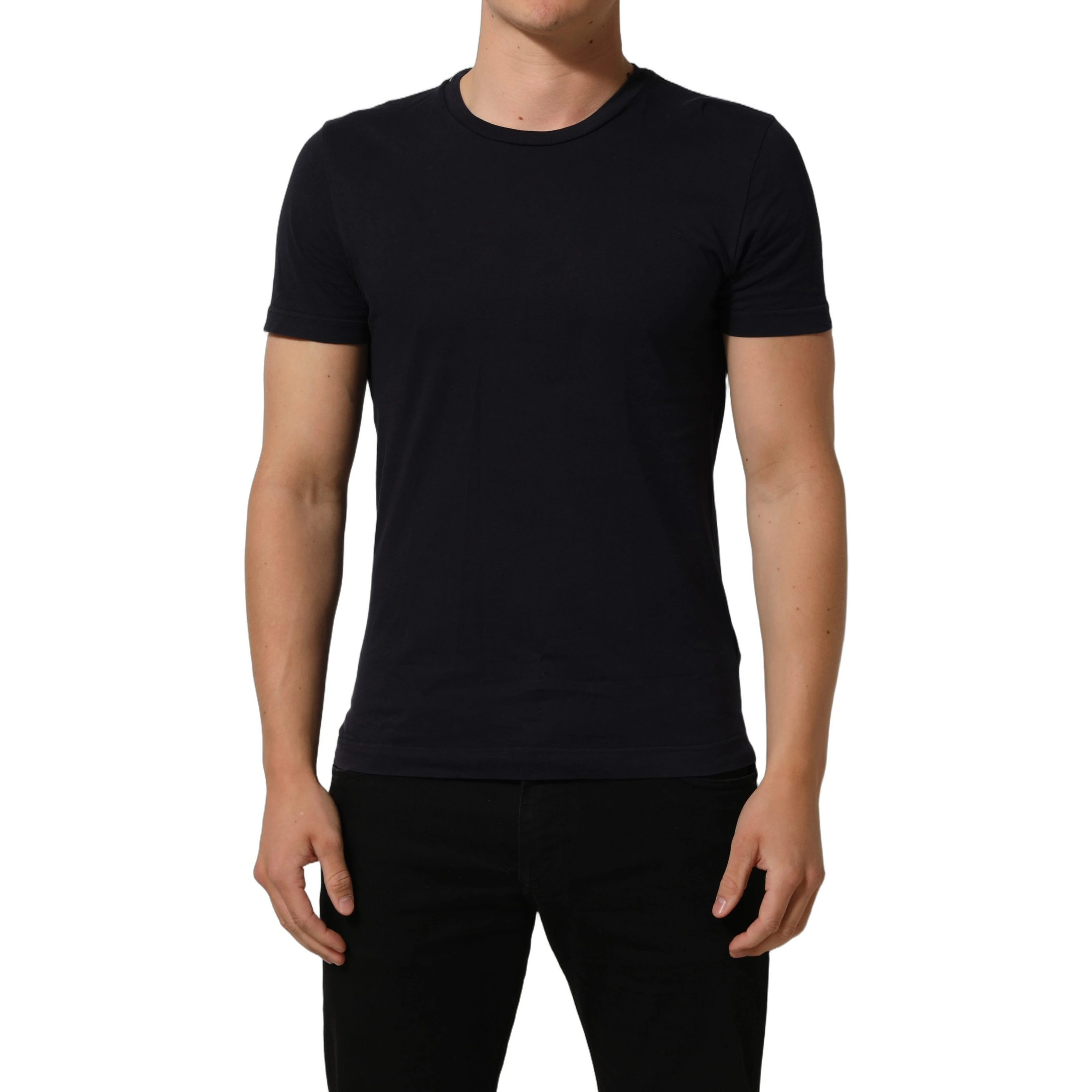 Black Cotton Short Sleeves Crew Neck T-shirt