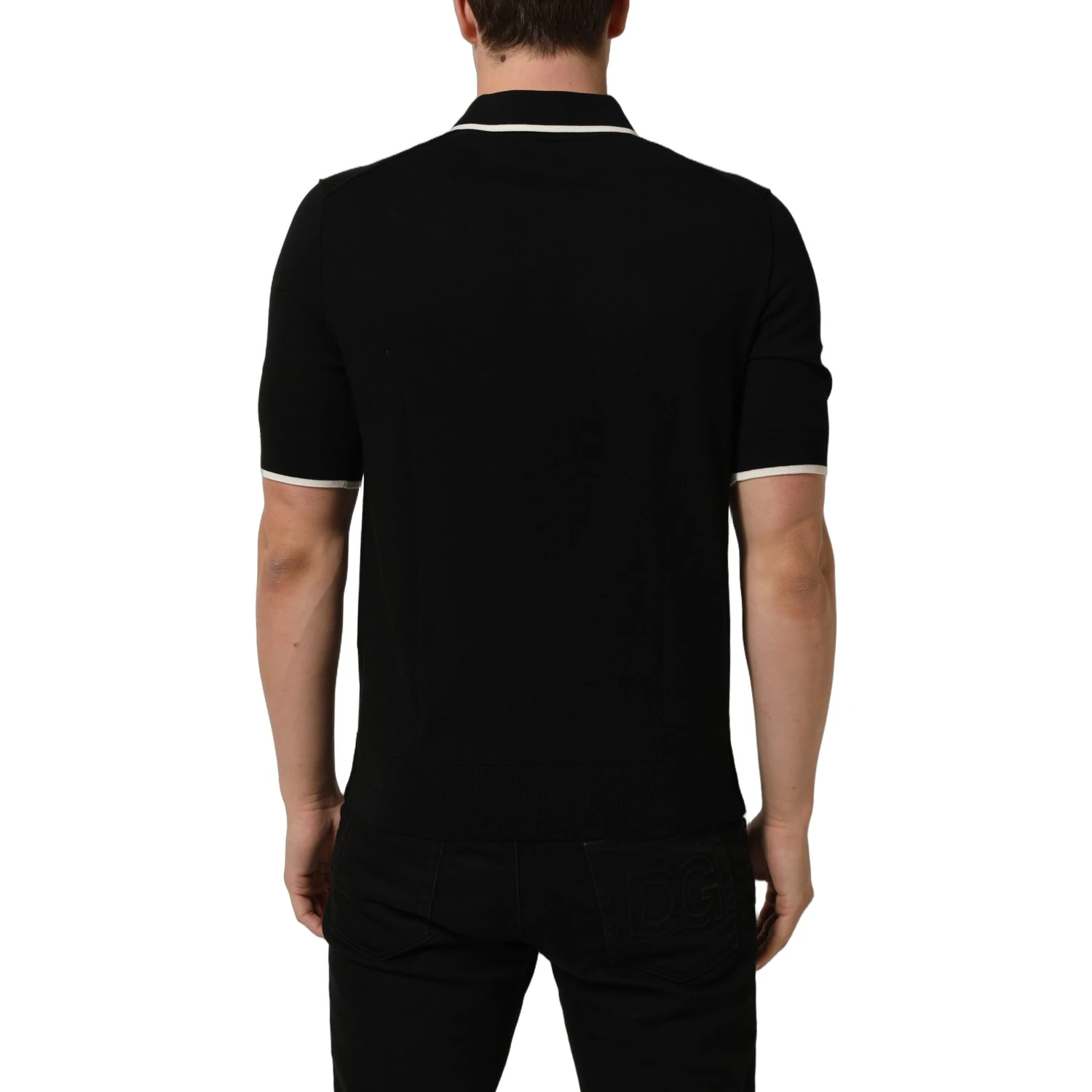 Black Cotton Collared Short Sleeves Polo T-shirt