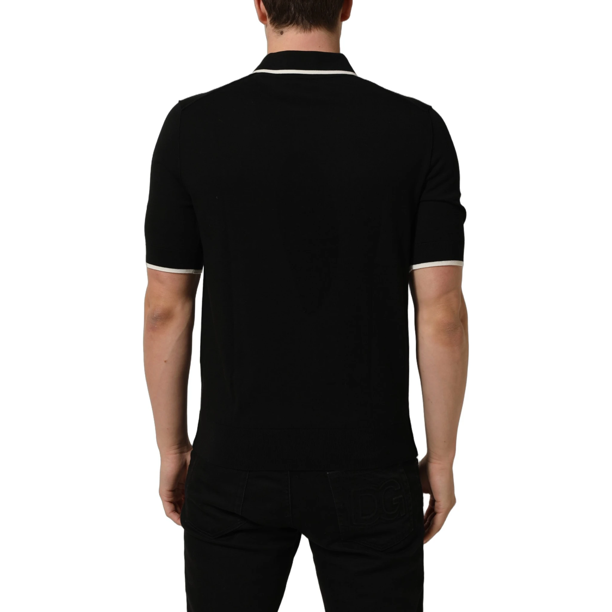 Black Cotton Collared Short Sleeves Polo T-shirt