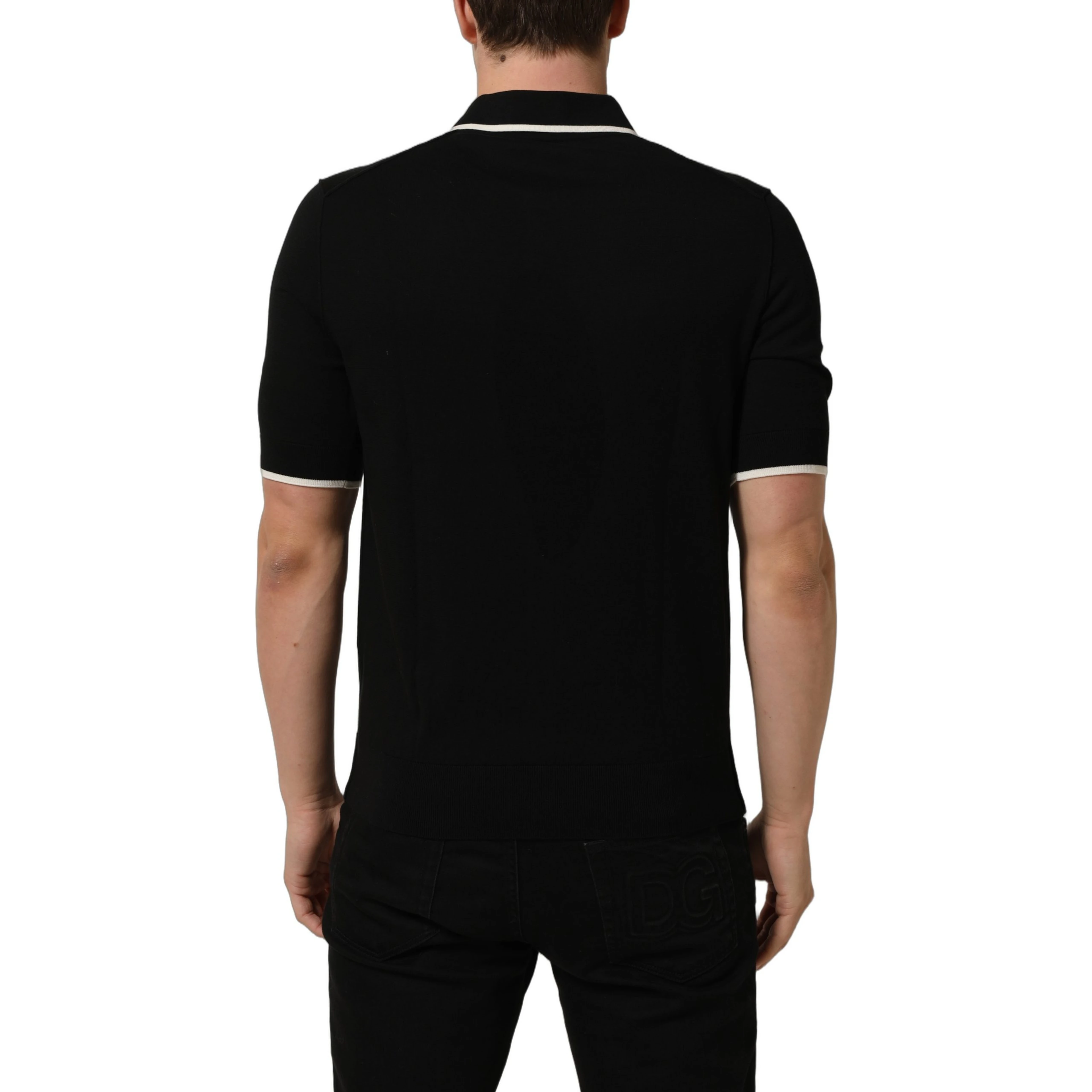 Black Cotton Collared Short Sleeves Polo T-shirt