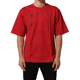 Red Cotton Graphic Print Crew Neck T-shirt
