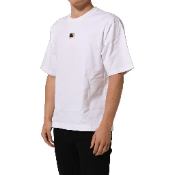 White Cotton Logo Plaque Crew Neck T-shirt