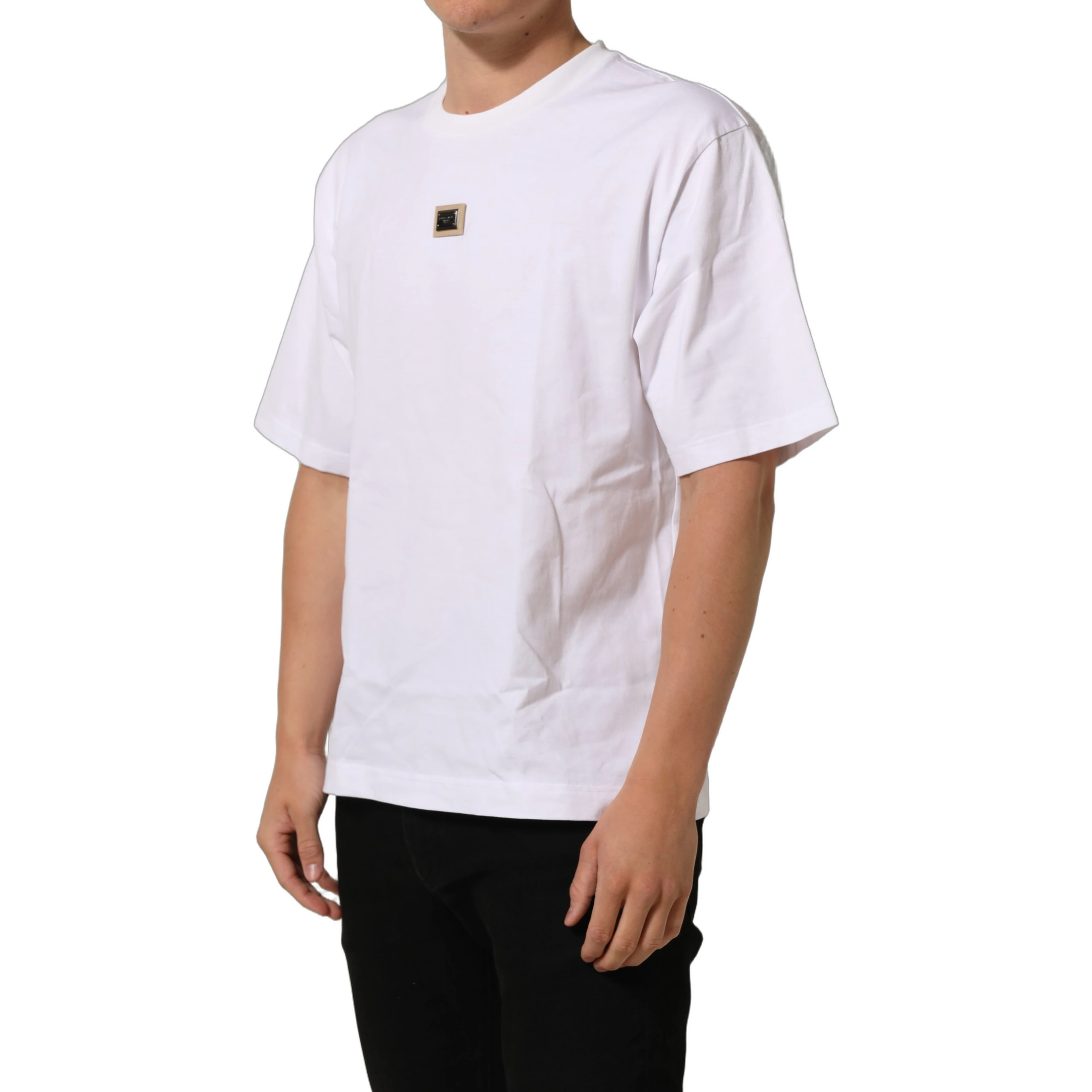 White Cotton Logo Plaque Crew Neck T-shirt