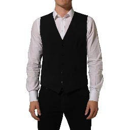 Black Wool Stretch Waistcoat Formal Dress Vest