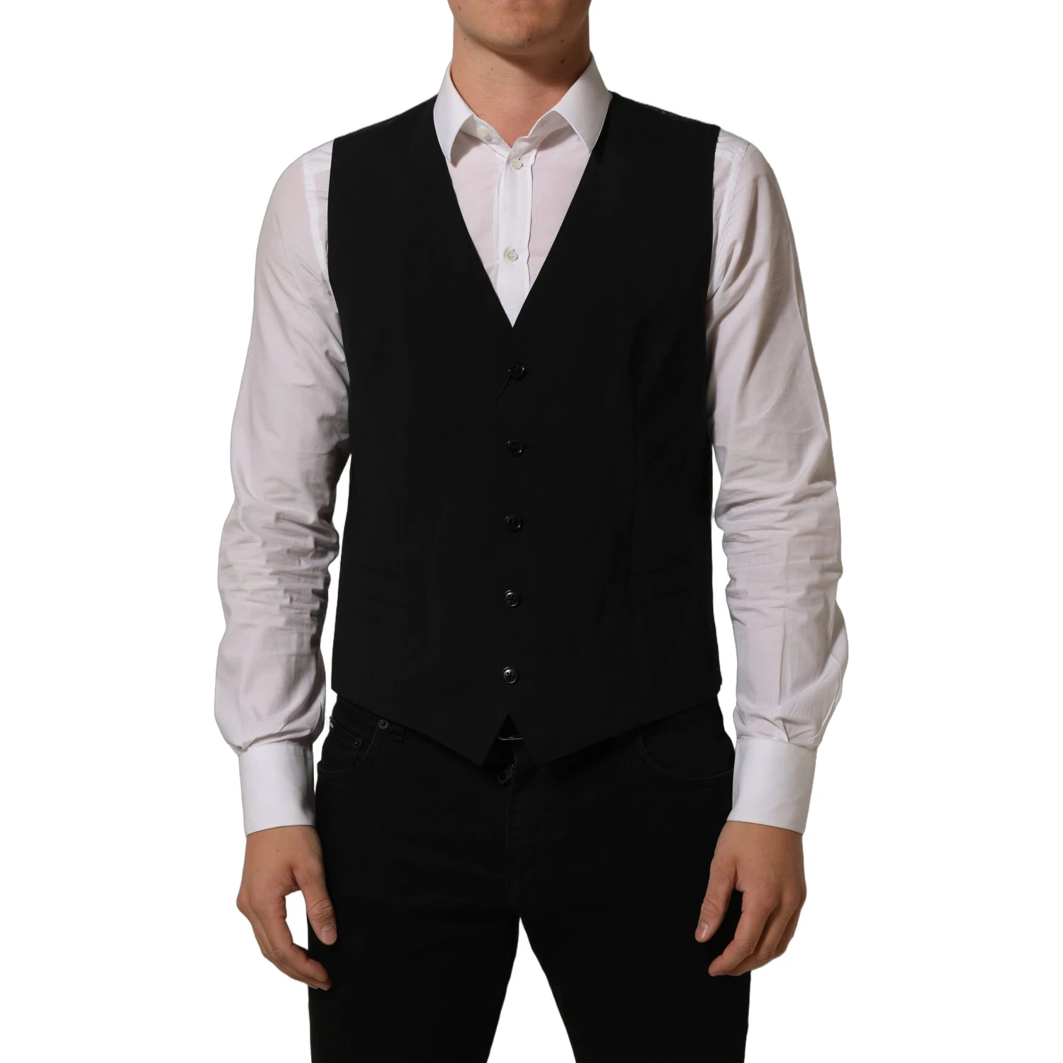 Black Wool Stretch Waistcoat Formal Dress Vest