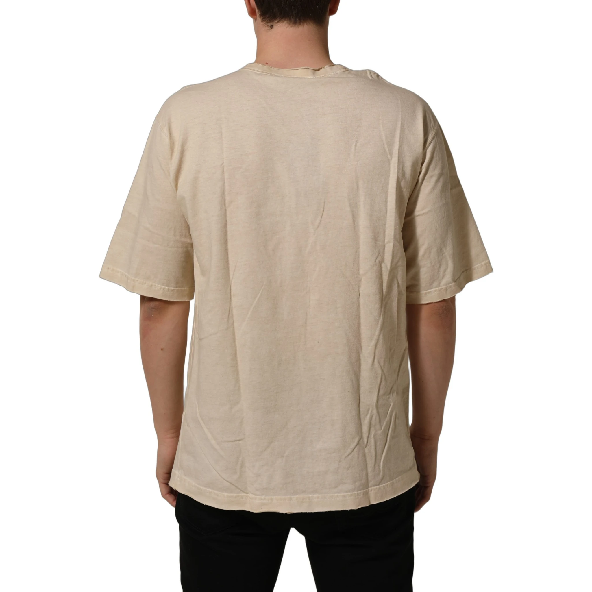 Beige Cotton Graphic Print Crew Neck T-shirt