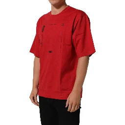 Red Cotton Graphic Print Crew Neck T-shirt