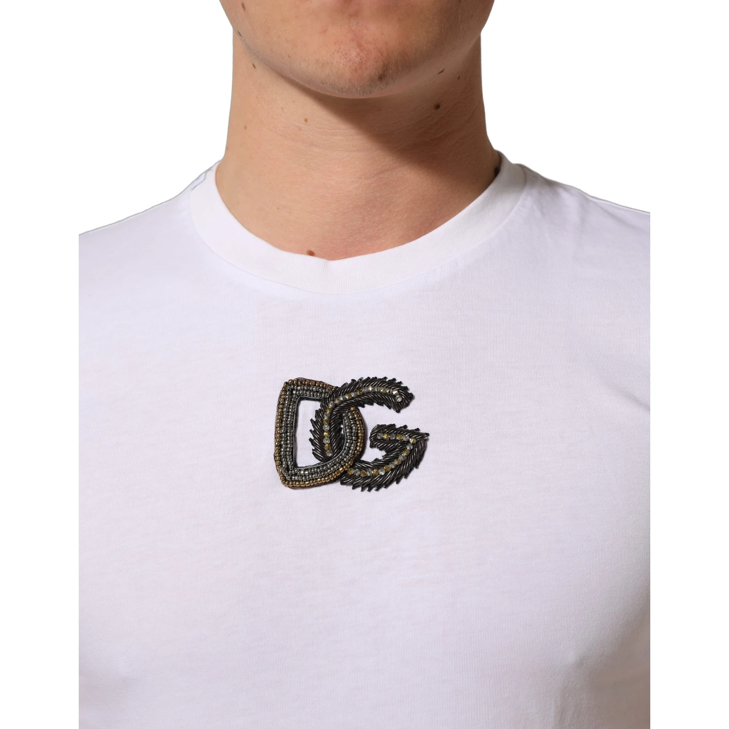 White DG Logo Cotton Crew Neck Men T-shirt