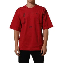 Red Cotton Graphic Print Crew Neck T-shirt