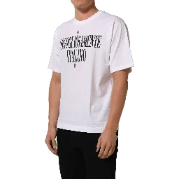 White Logo Round Neck Short Sleeves T-shirt