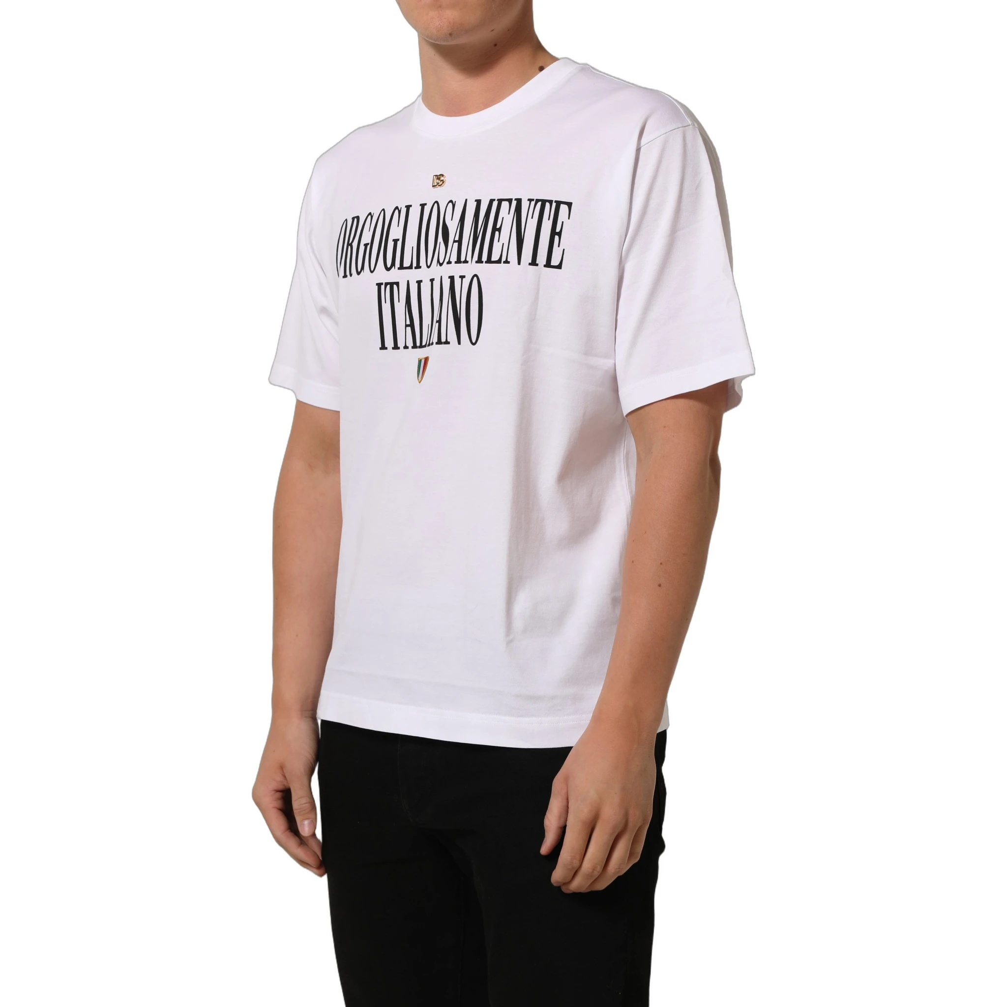 White Logo Round Neck Short Sleeves T-shirt