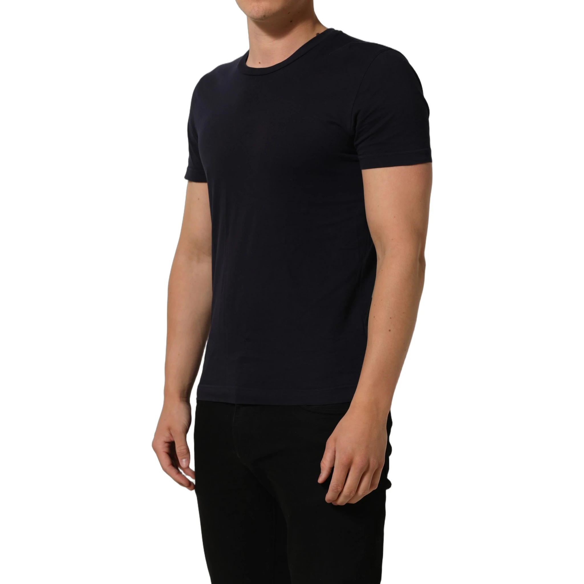 Black Cotton Short Sleeves Crew Neck T-shirt