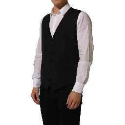 Black Wool Stretch Waistcoat Formal Vest