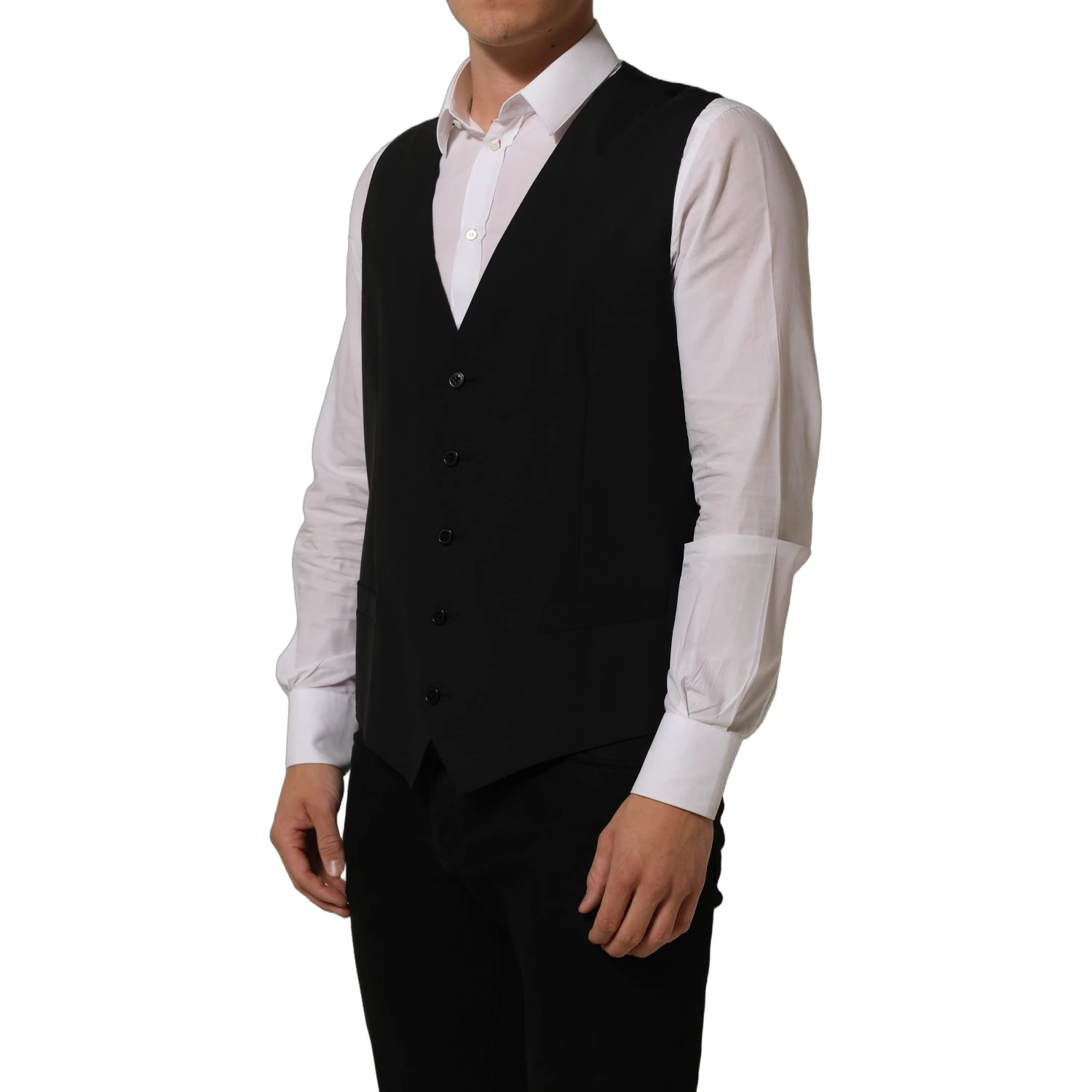Black Wool Stretch Waistcoat Formal Vest
