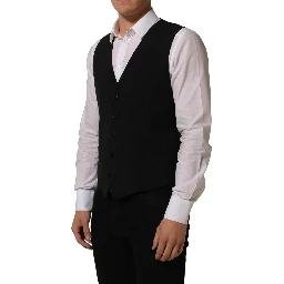 Black Wool Stretch Waistcoat Formal Dress Vest