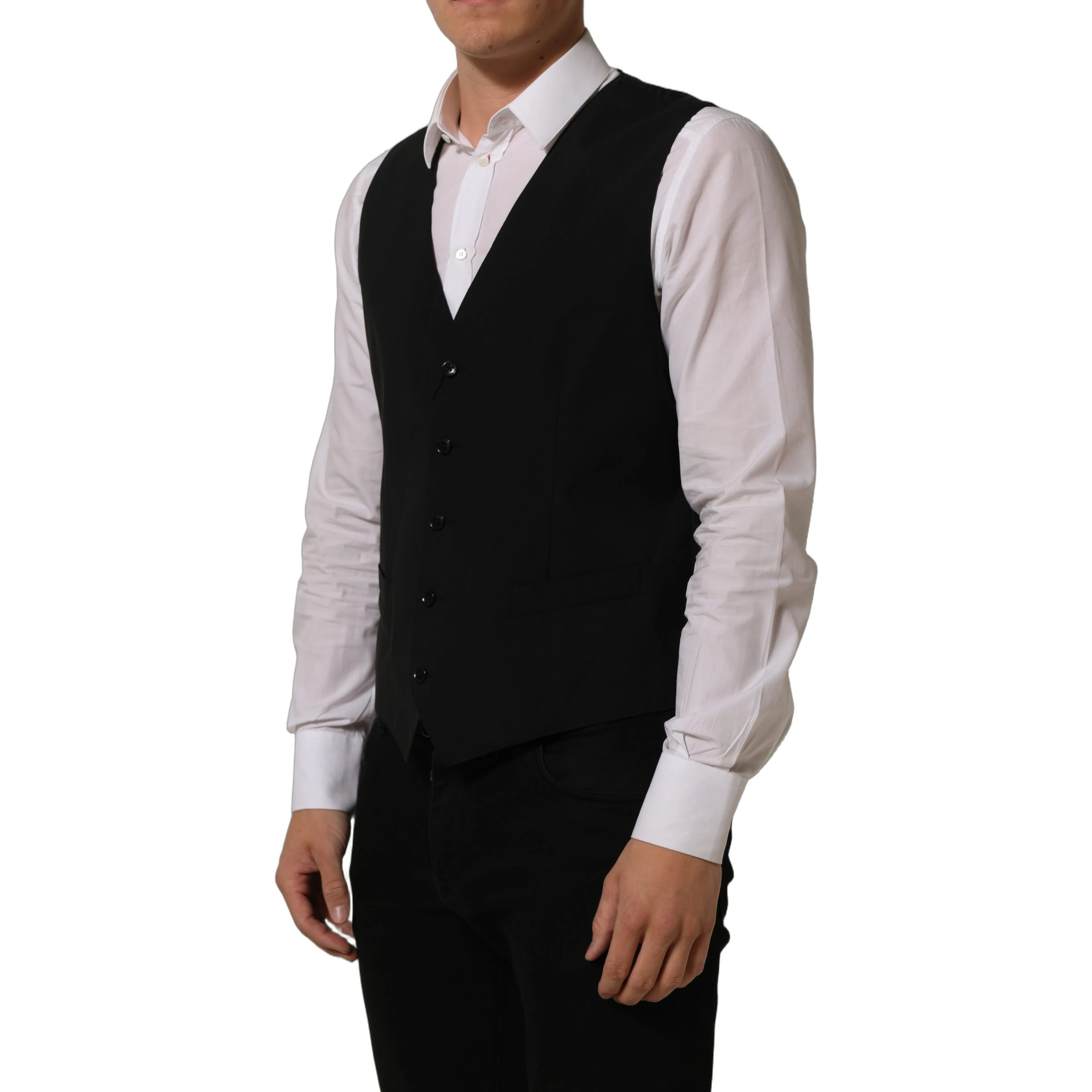 Black Wool Stretch Waistcoat Formal Dress Vest