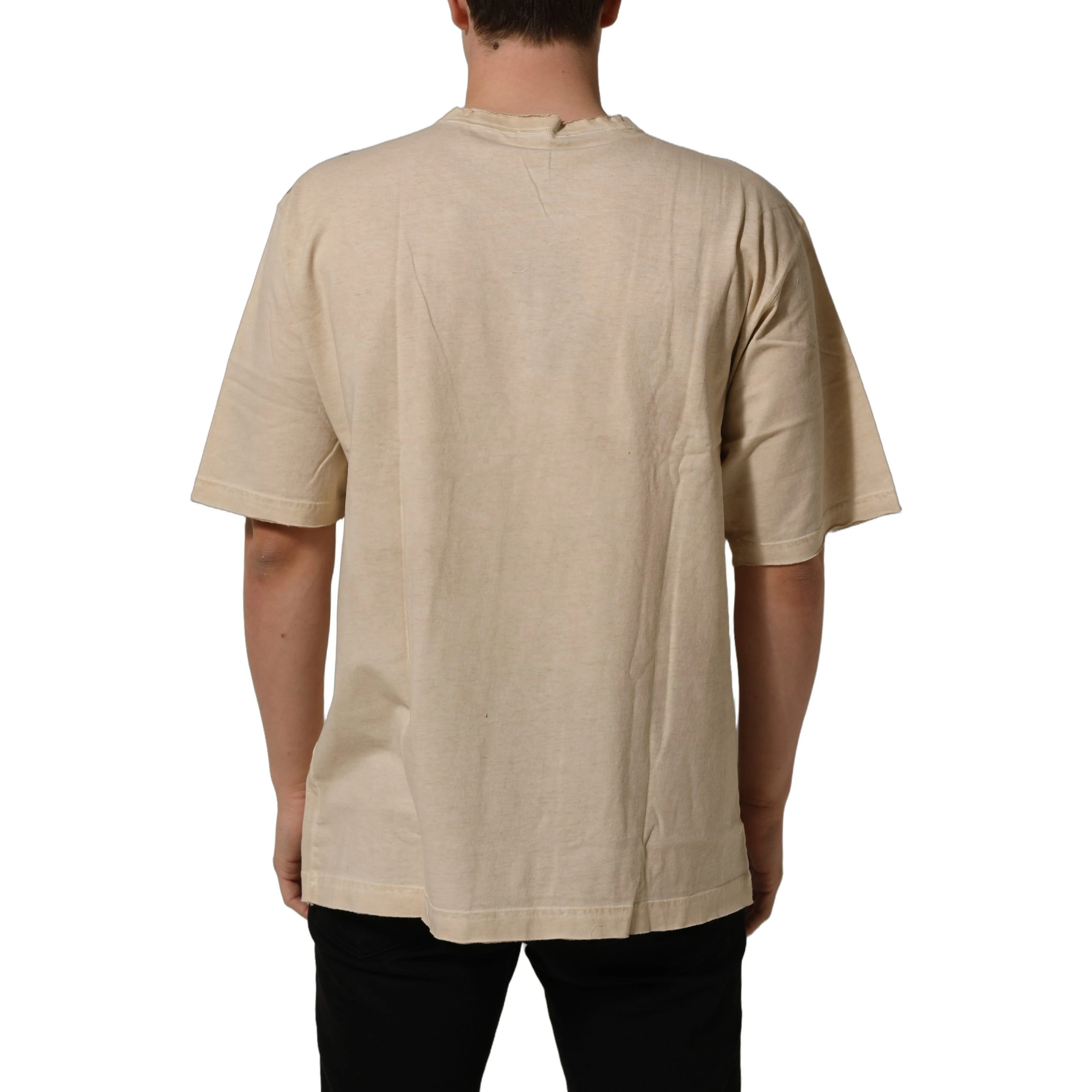 Beige Cotton Graphic Print Crew Neck T-shirt