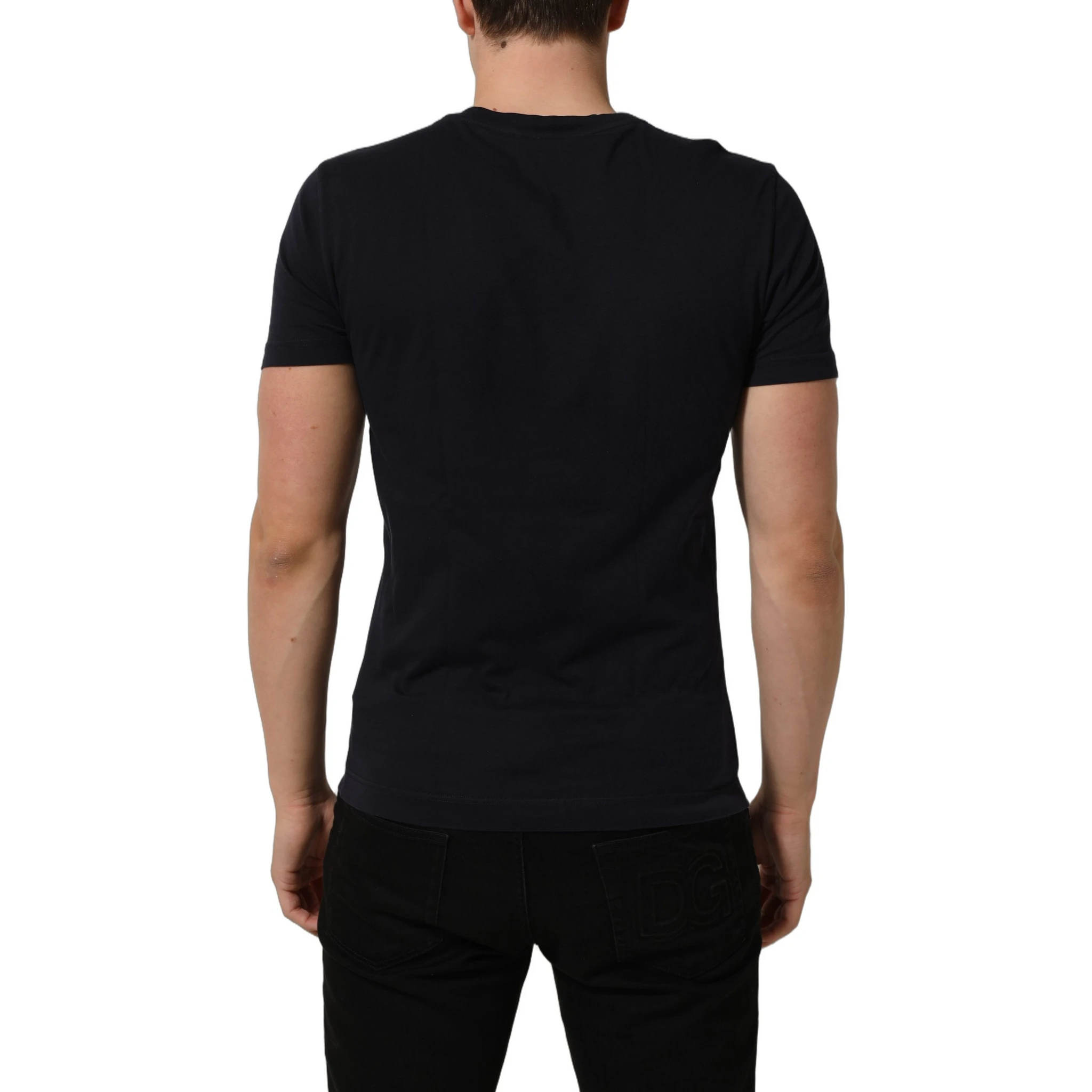 Black Cotton Short Sleeves Crew Neck T-shirt