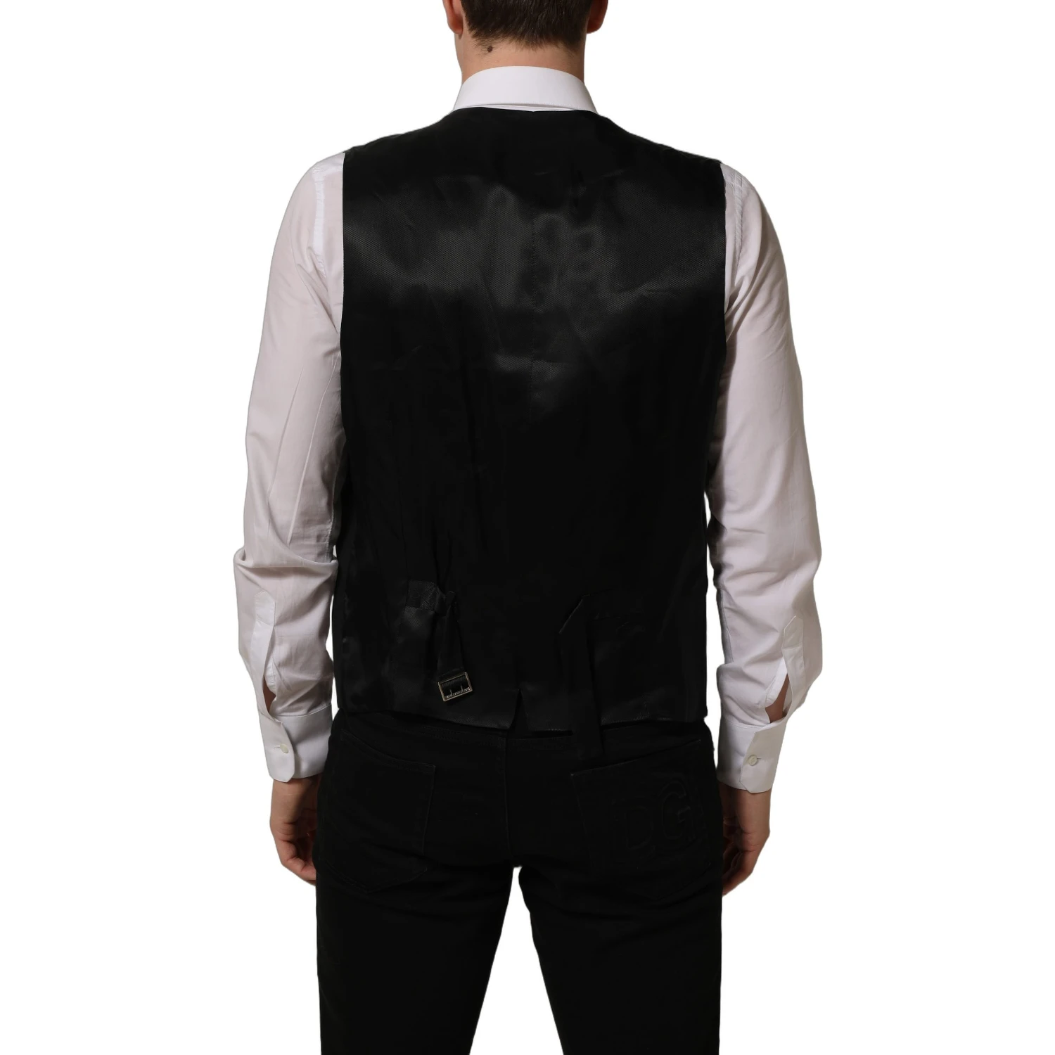 Black Wool Stretch Waistcoat Formal Vest