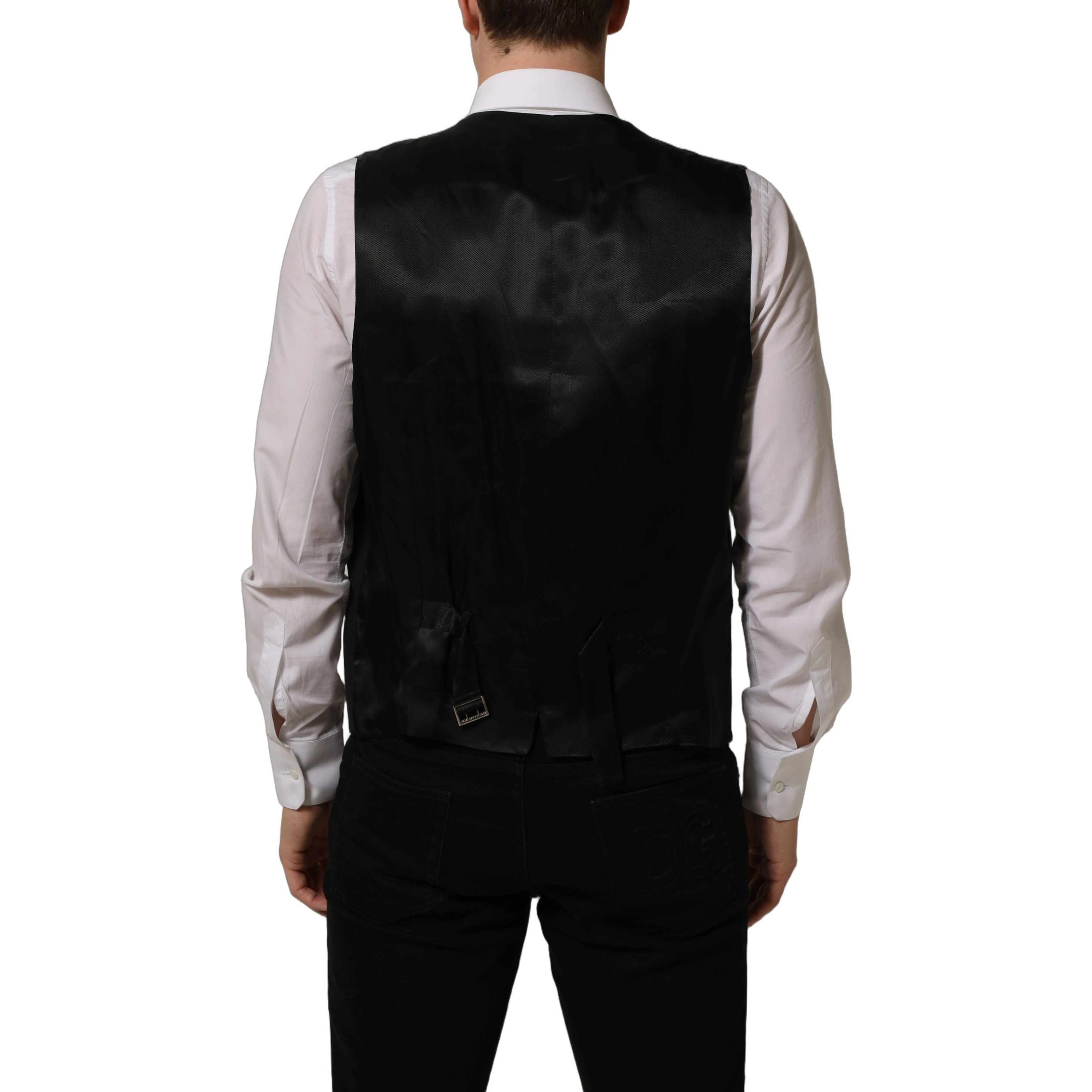 Black Wool Stretch Waistcoat Formal Vest