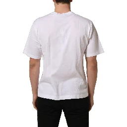 White Logo Round Neck Short Sleeves T-shirt