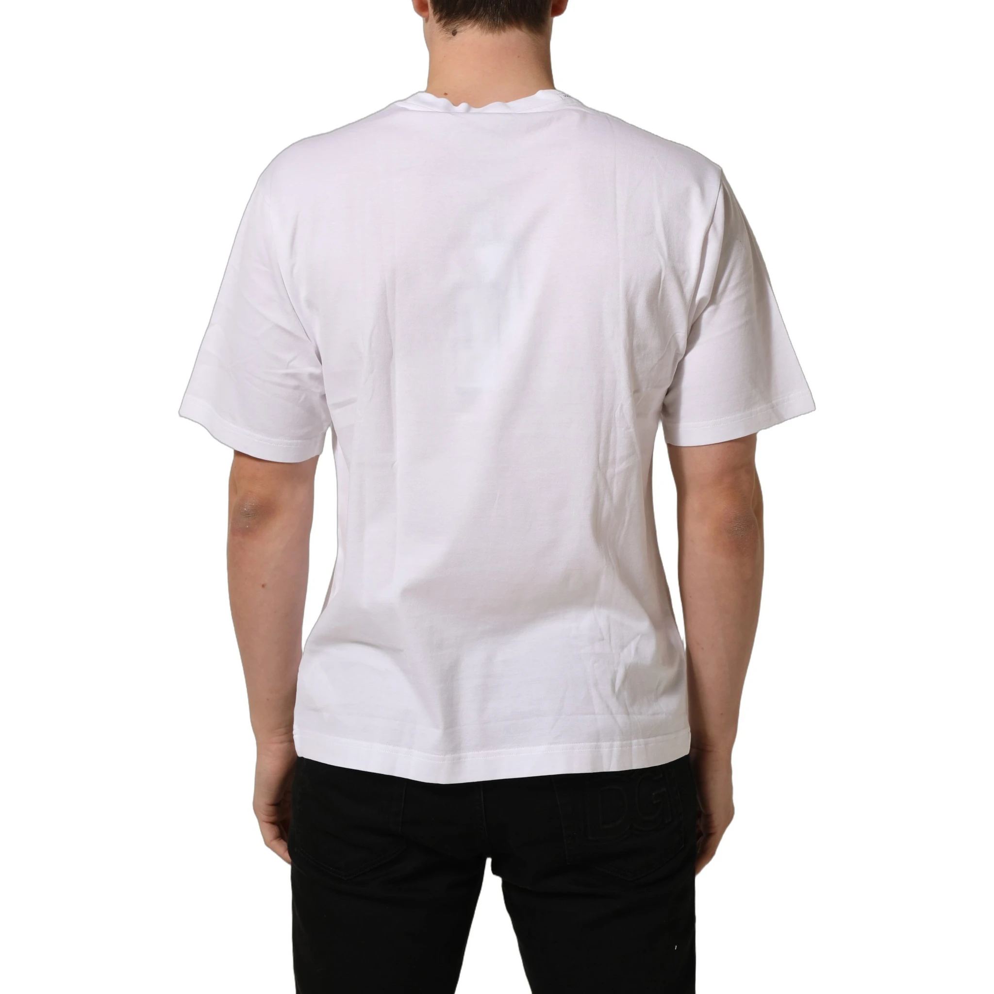 White Logo Round Neck Short Sleeves T-shirt
