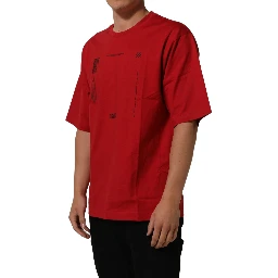 Red Cotton Graphic Print Crew Neck T-shirt