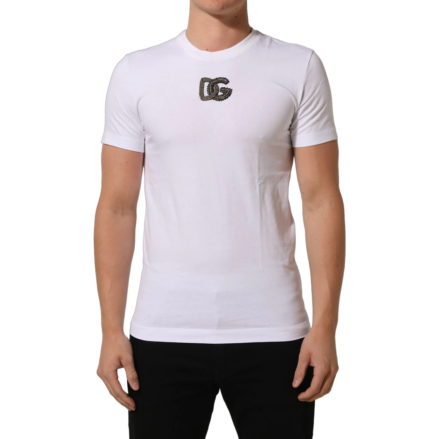 White DG Logo Cotton Crew Neck Men T-shirt