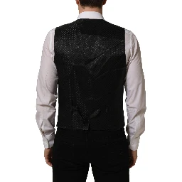 Black Wool Stretch Waistcoat Formal Dress Vest
