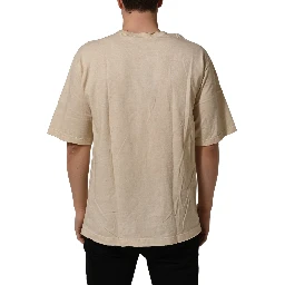 Beige Cotton Graphic Print Crew Neck T-shirt