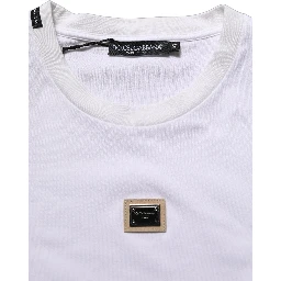 White Cotton Logo Plaque Crew Neck T-shirt