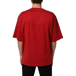 Red Cotton Graphic Print Crew Neck T-shirt