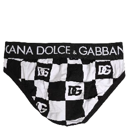 Black White Logo Checkered Midi Brief Underwear