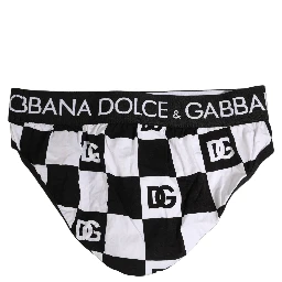 Black White Logo Checkered Midi Brief Underwear