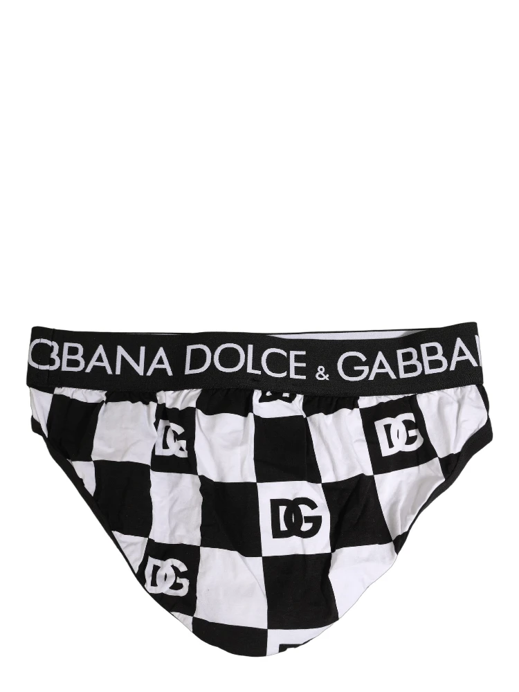 Black White Logo Checkered Midi Brief Underwear