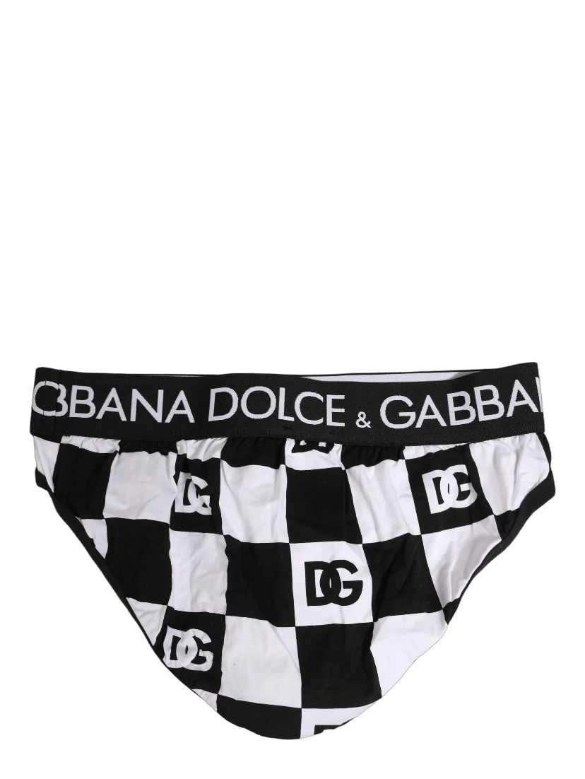 Black White Logo Checkered Midi Brief Underwear