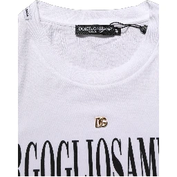 White Logo Round Neck Short Sleeves T-shirt