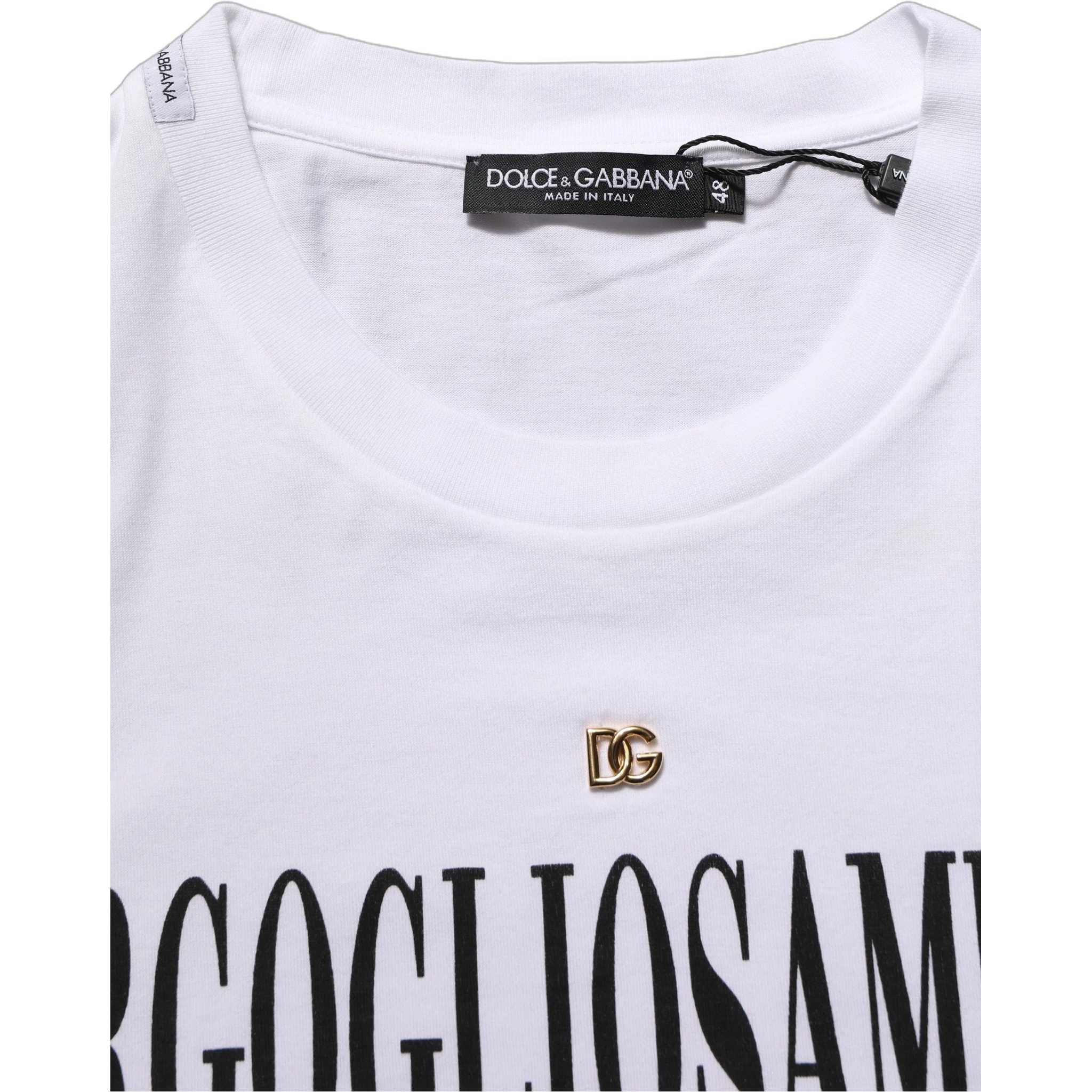White Logo Round Neck Short Sleeves T-shirt