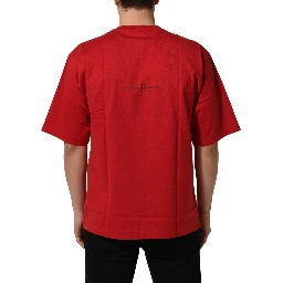 Red Cotton Graphic Print Crew Neck T-shirt