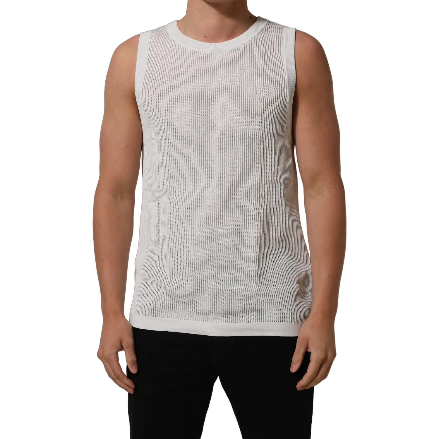 White Silk Crew Neck Sleeveless tank T-shirt