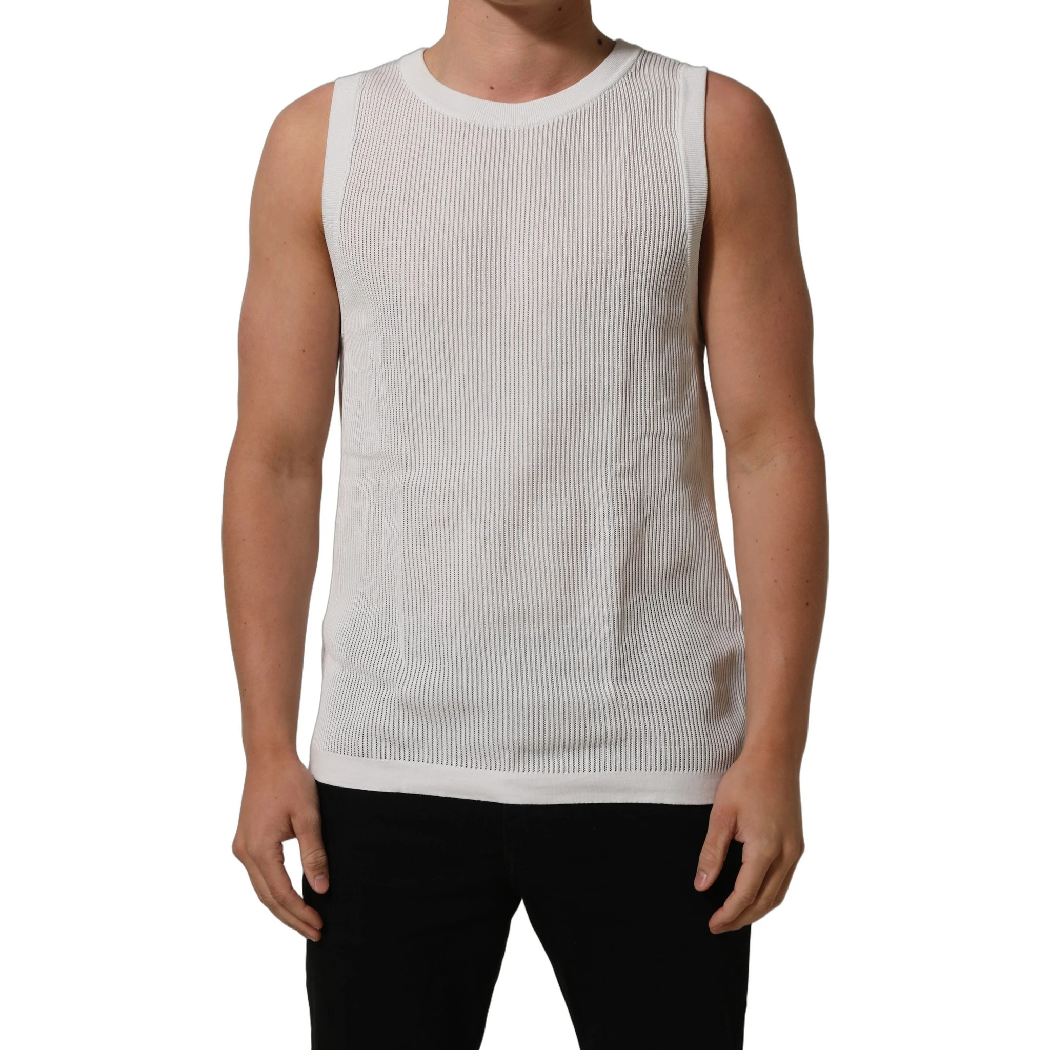 White Silk Crew Neck Sleeveless tank T-shirt