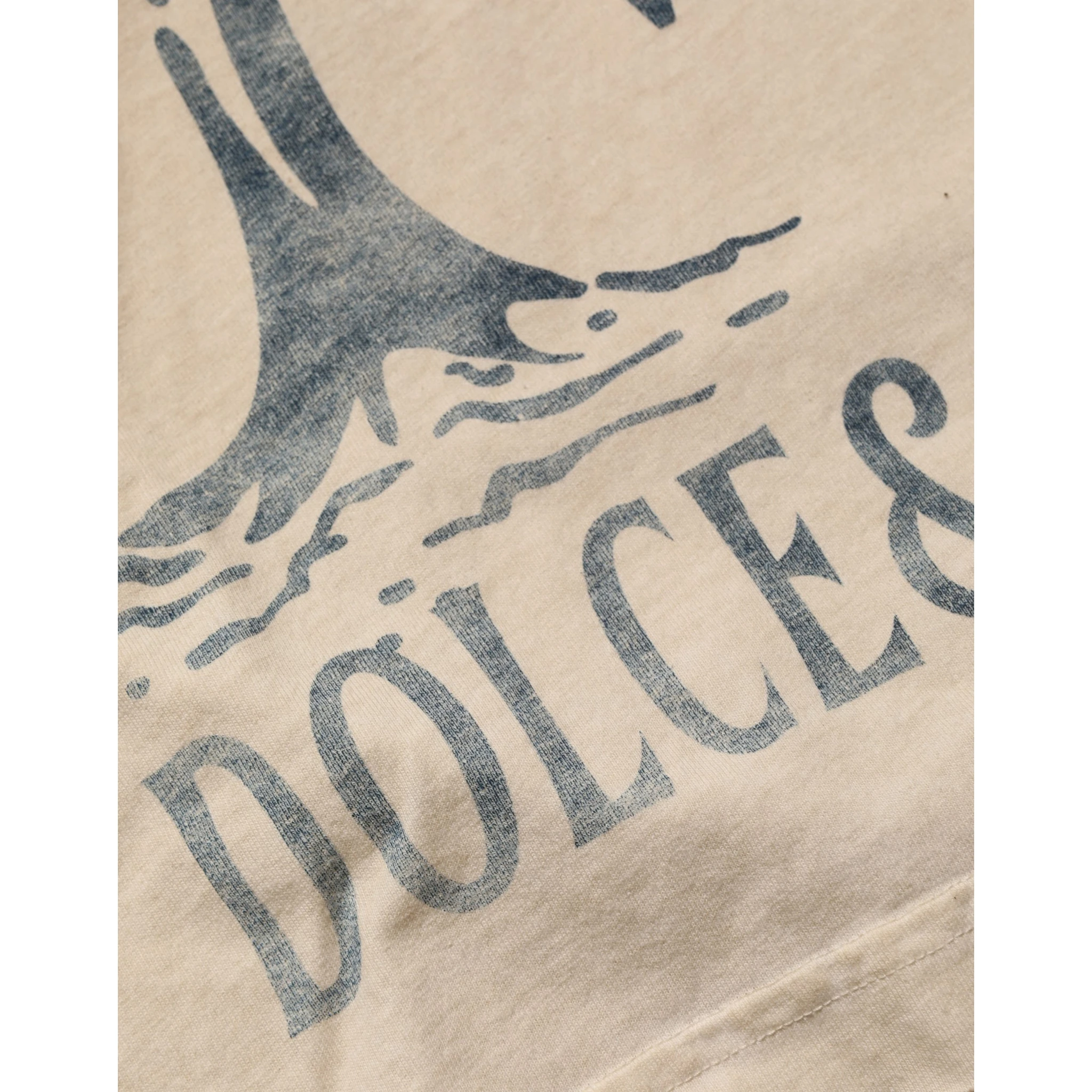 Beige Cotton Graphic Print Crew Neck T-shirt