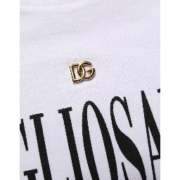 White Logo Round Neck Short Sleeves T-shirt